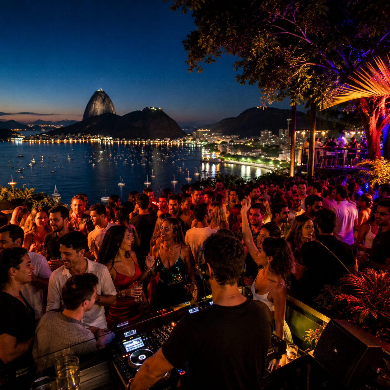 Festa na Lapa no Rio de Janeiro com música ao vivo e pessoas dançando
