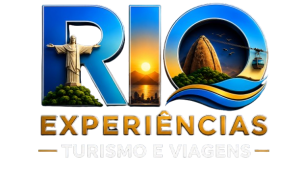 Logo RIO Experiências Turismo e Viagens em 3D com Cristo Redentor e Pão de Açúcar no Rio de Janeiro